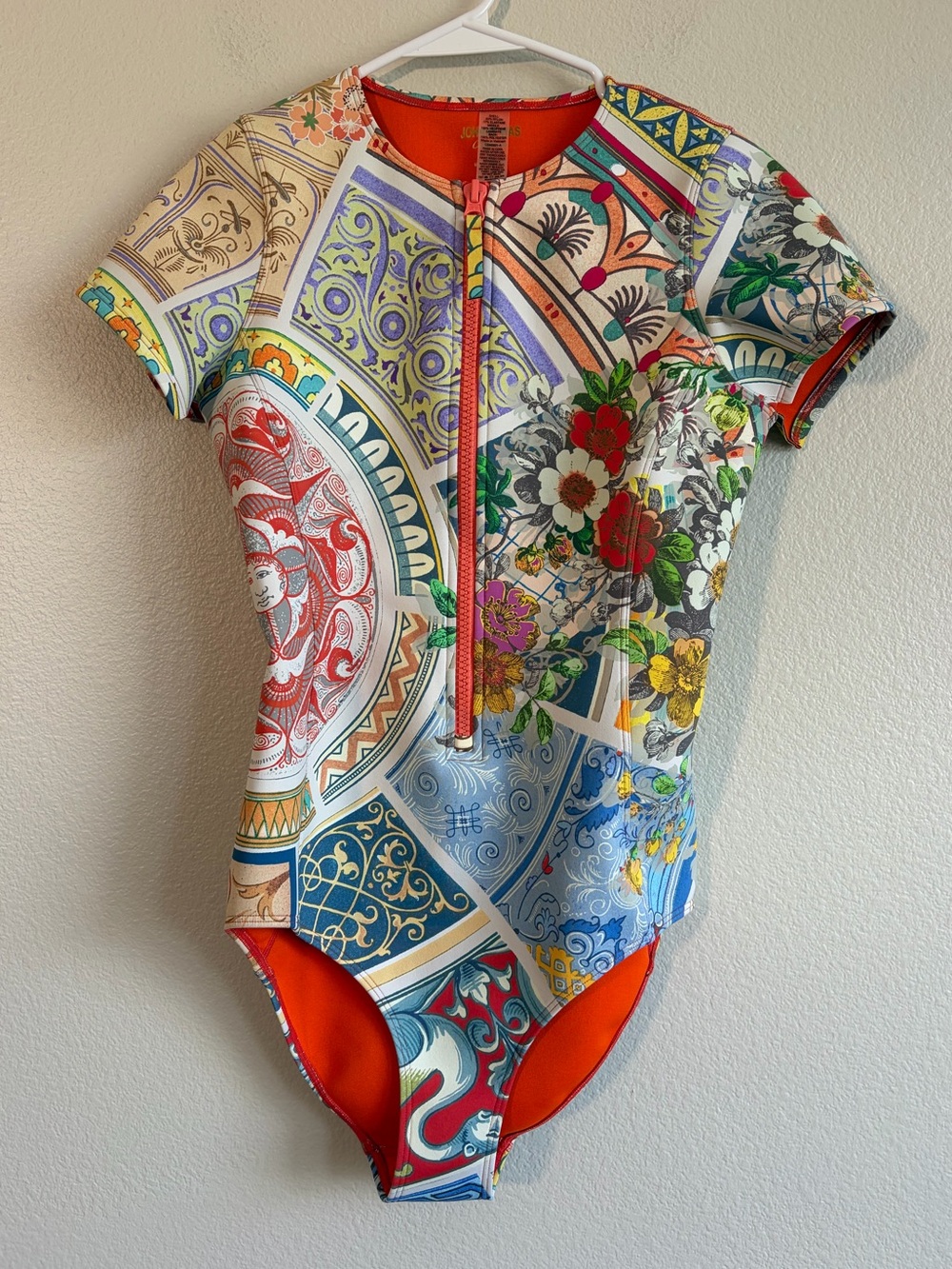 Johnny Was Boho Neoprene Zip Front Swimsuit in Multi Print - S - Picture 2 of 5